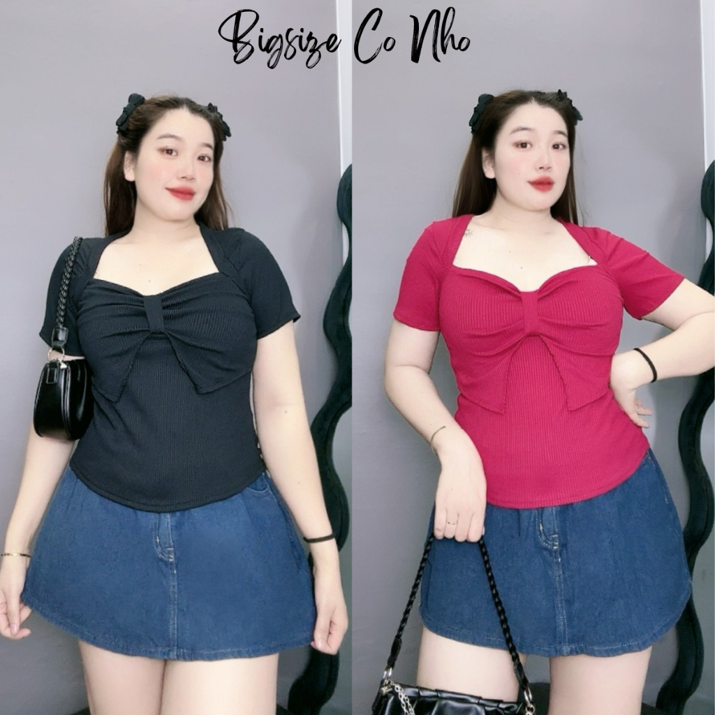 เสื้อยืดผู้หญิงไซส์ใหญ่แขนสั้นผูกโบว์ 58-95กก. เสื้อยืดทรงหลวมผู้หญิง oversize Chuppy G37