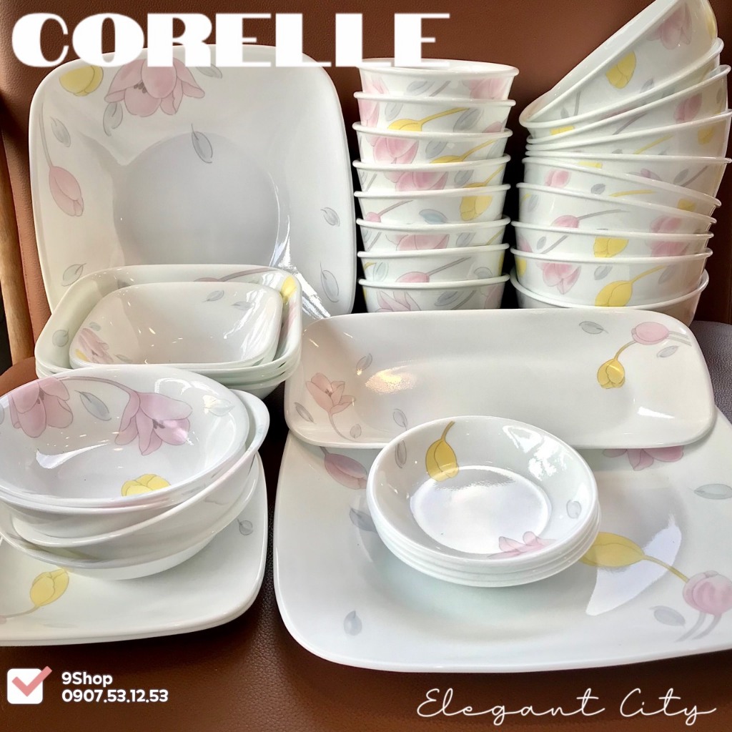 Corelle USA - Elegant City - จานทิวลิป 36 ชิ ้ น [ ชุดพร ้ อมจุด ] + ของขวัญ