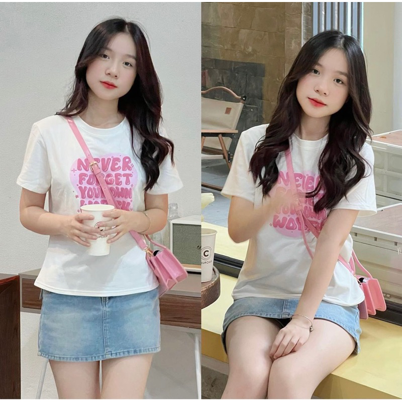 [ใหม่] เสื้อยืด babytee แขนสั้นNEVER FORGET ทรงเข้ารูป