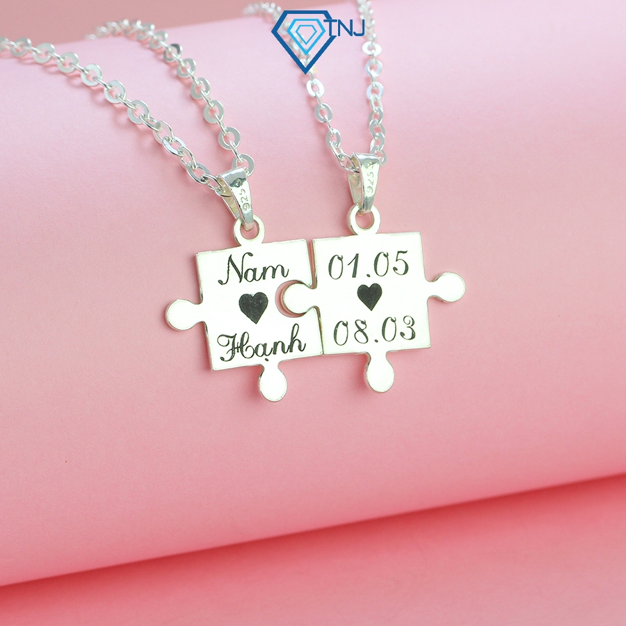 สร้อยคอคู่สีเงินพร้อมสลักชื่ออัพออนขอ DCD0044 - TNJ Jewelry