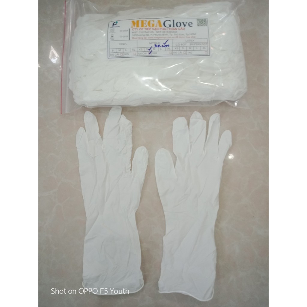 ถุงมือยางทางการแพทย์ Tough ทนทาน สีขาว Nitrile ยาว 30CM ยี่ห้อ MEGA ถุง 100 ชิ้น ทนน้ําได้ดี สะดวกสุ