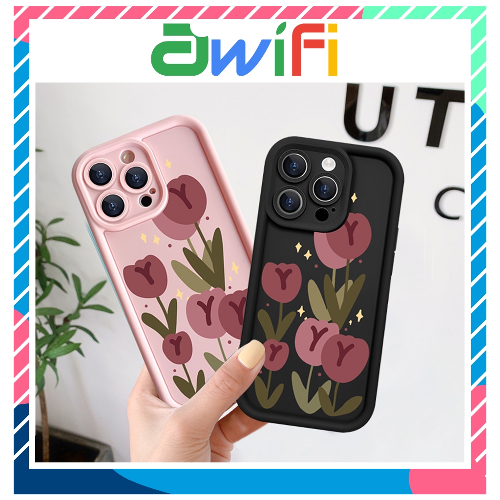 Tuplip flower เคสกล้องขอบสูงสําหรับ iphone 6s/6plus/7/8/plus/x/xs/11/12/13/14/15/pro/max/plus/promax