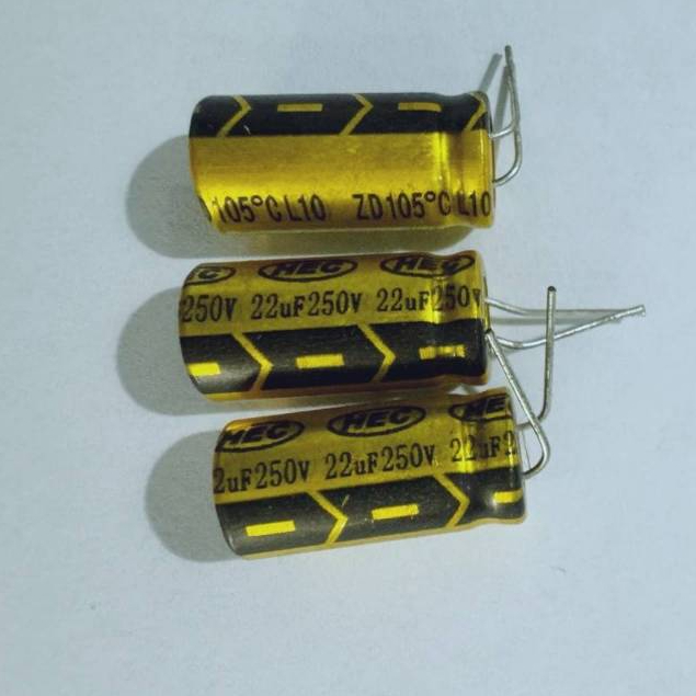 คุณภาพ HEC คาปาซิเตอร์ 22uF250V 250V 22uF 105 C ขนาด 10x20mm