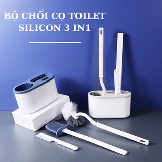 Bộ 3 chổi vệ sinh toilet xoay 360 treo tường, cọ bồn cầu ailicon 3in1