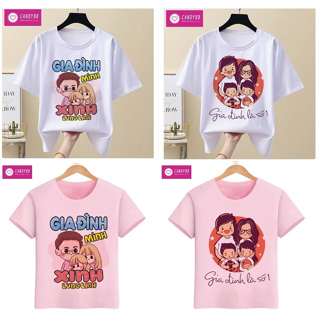 เสื้อยืดแขนสั้นพิมพ์ลาย Family Is Number 1 My Family is Beautiful and Sparkling ไซส์ครอบครัวน่ารัก 1