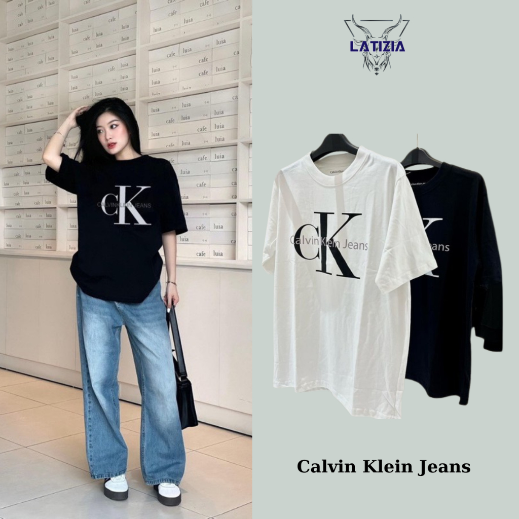 Ck Calvin Klein Jeans ผ ้ าฝ ้ าย 100 % 4-Way T-Shirt, Fully, ของแท ้ mac tag T-Shirt สําหรับผู ้ ชายและผู ้ หญิง