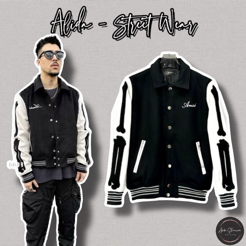 ️[คุณภาพสูง] Amiri Skeleton เย็บปักถักร้อย Varsity Jacket - ลายกระดูกสุดหรู - Hotrend 2024