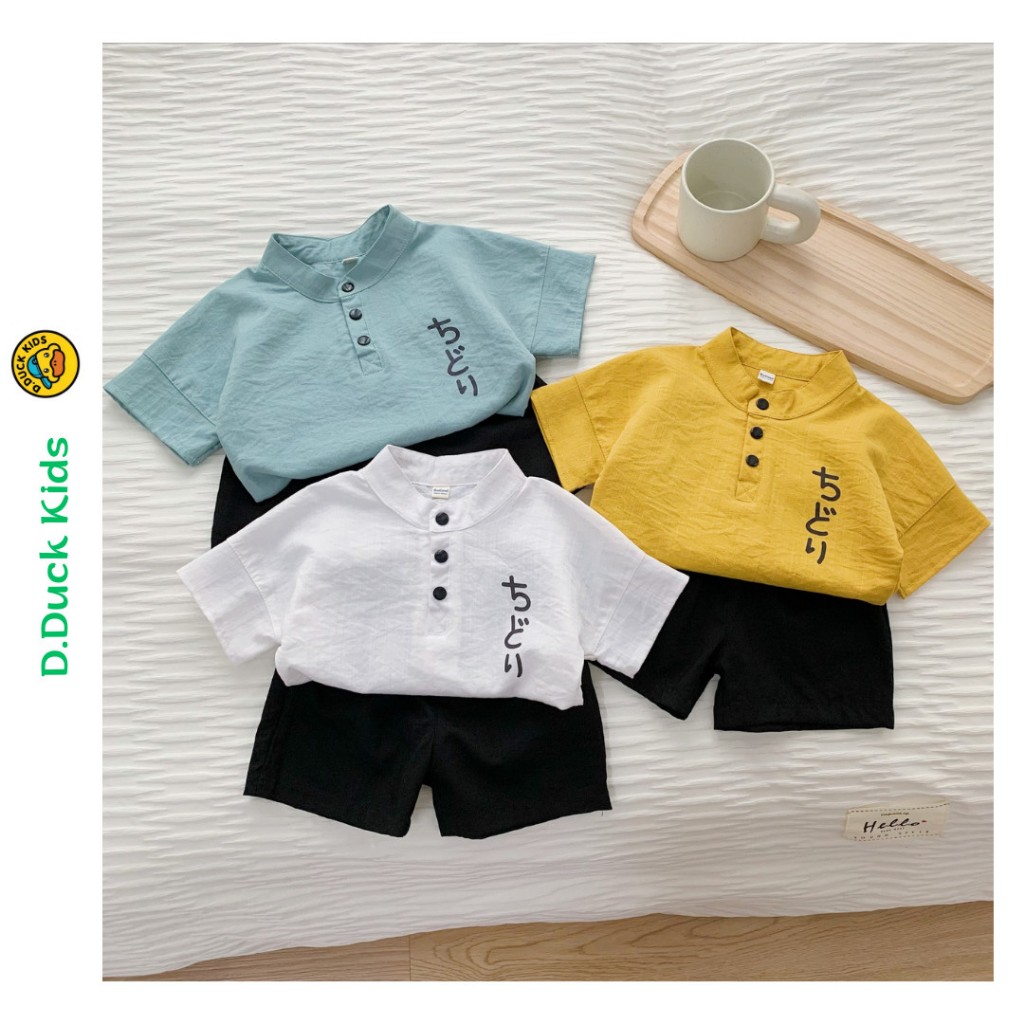 Suduku D.DUCK_KIDS ชุดแขนสั้นเด็กชายพิมพ์ลาย ชุดแขนสั้นสําหรับเด็กผู้ชาย _ เด็กผู้หญิงตั้งแต่ 8-27กก