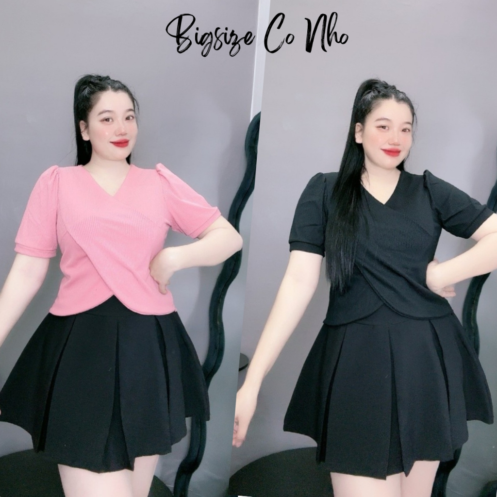 เสื้อยืดผู้หญิงไซส์ใหญ่คอวี แขนสั้น ดีไซน์ไขว้ ใส่ง่าย เนื้อริบเท่ 60-95กิโลกรัม ก36
