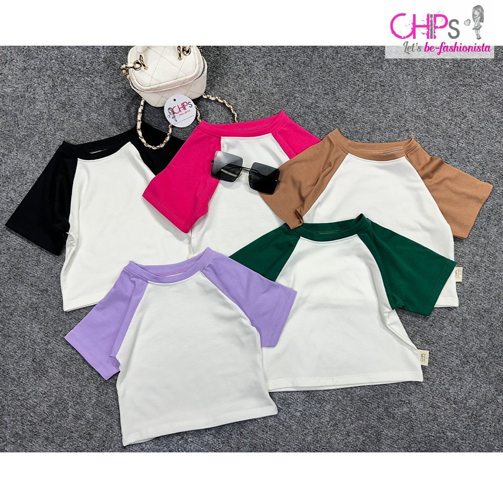 เสื้อยืดแขนสั้น Crotop ห้าสีสําหรับเด็กผู้หญิงทําจาก Cotton