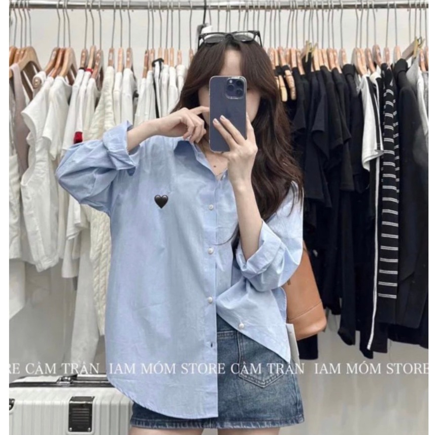 เสื้อเชิ้ตแขนยาวปักลายหัวใจทรงหลวม - 247store - Somitheutim011_P7K2