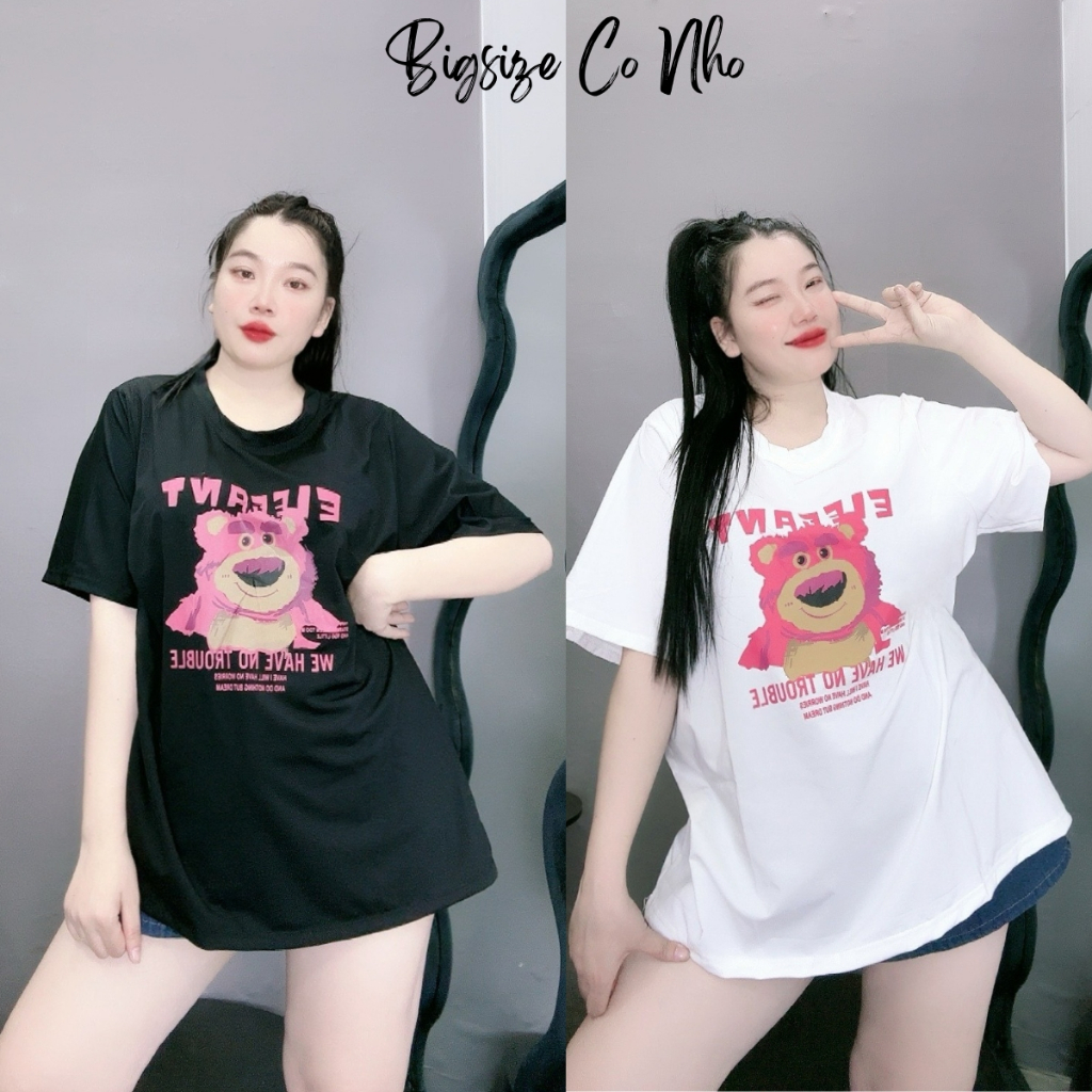 เสื้อยืดไซส์ใหญ่57-100กิโลกรัมทรงหลวมสําหรับผู้หญิงแขนสั้นผ้าคอตตอนพิมพ์ลายหมีน่ารักทรงหลวมใส่สบาย ก58