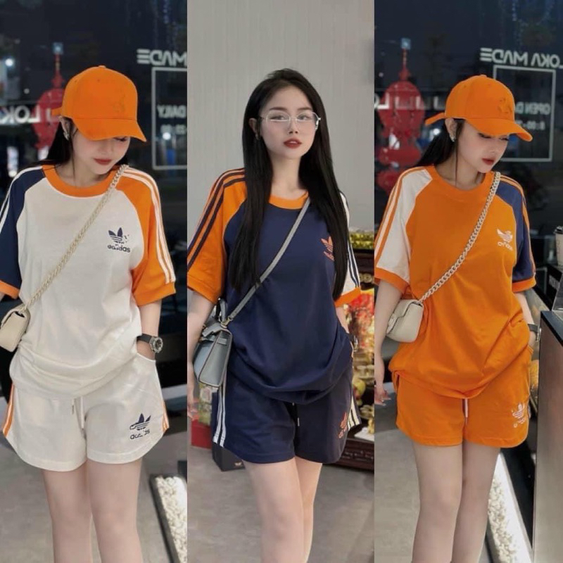 ชุดเซ็ทขาสั้นสีส้มผู้หญิงสุดแซ่บ