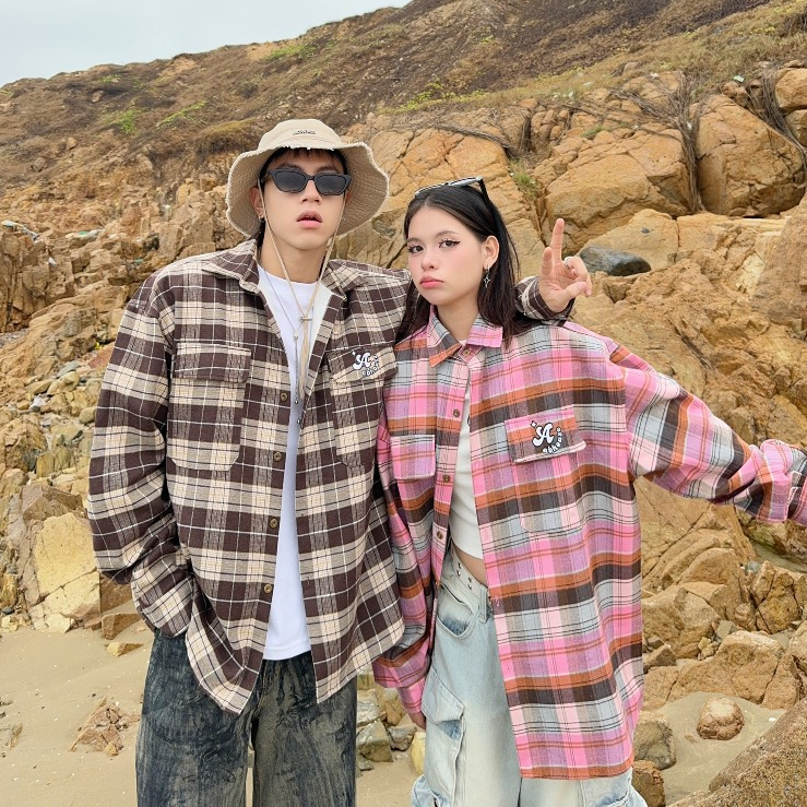 AB HOUSE - เสื้อเชิ้ต CARO Flannel AB สําหรับผู้ชายและผู้หญิง