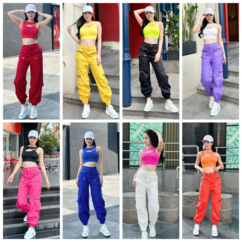 เซ็ตเสื้อชั้นในพัดลม 8 สาย กางเกงจ๊อกเกอร์ 4 ซิป (มีฟองน้ํา) สําหรับแอโรบิค ยิม ซุมบา ชุดกลุ่ม