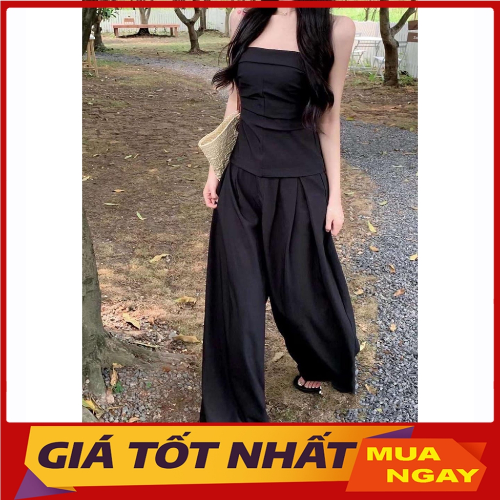 Set เสื้อเกาะอกผสมกางเกงขาตรงสตรีทแฟชั่น SB6146 - Yanmy888