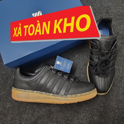 รองเท้า Kswiss ของแท้สําหรับผู้ชายหนังสีดําพื้นสีน้ําตาลใส