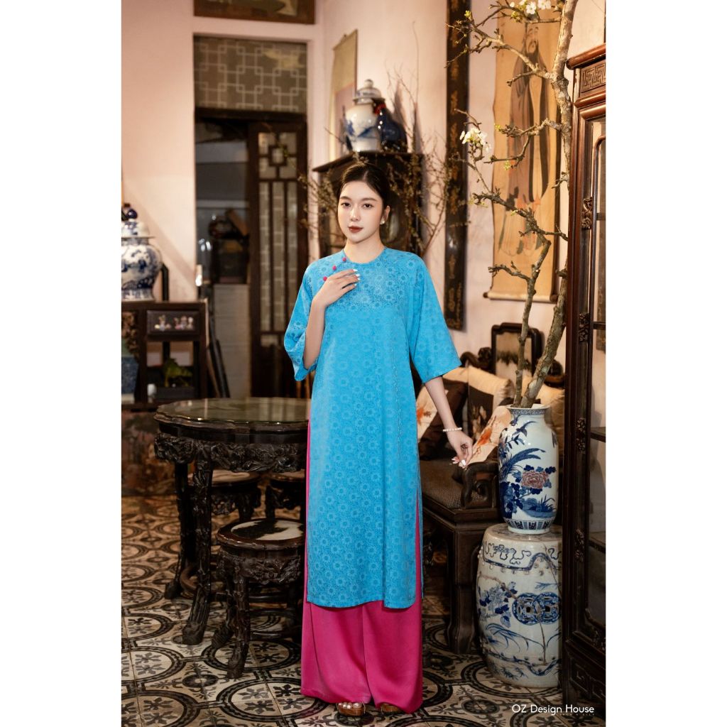 OZ Design House QUAD521XUA24 ผ้าไหมสีชมพูดิบ ao dai