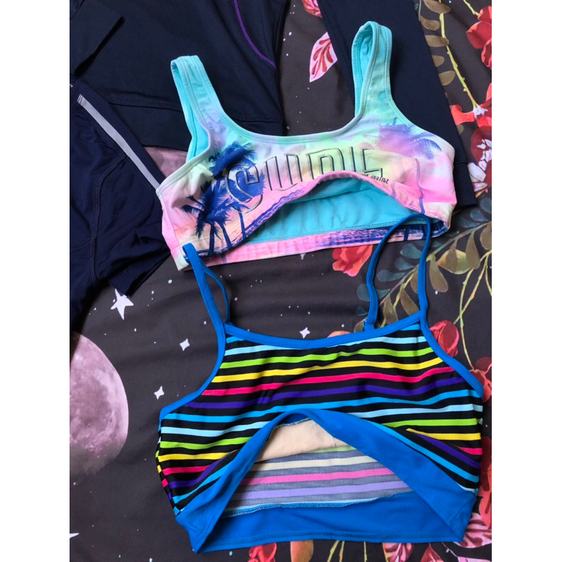 2hand- SWIMMING SHIRT TWO-STRING CROPTOP TRAINING SHIRT BRIGHT COLORS Y2K