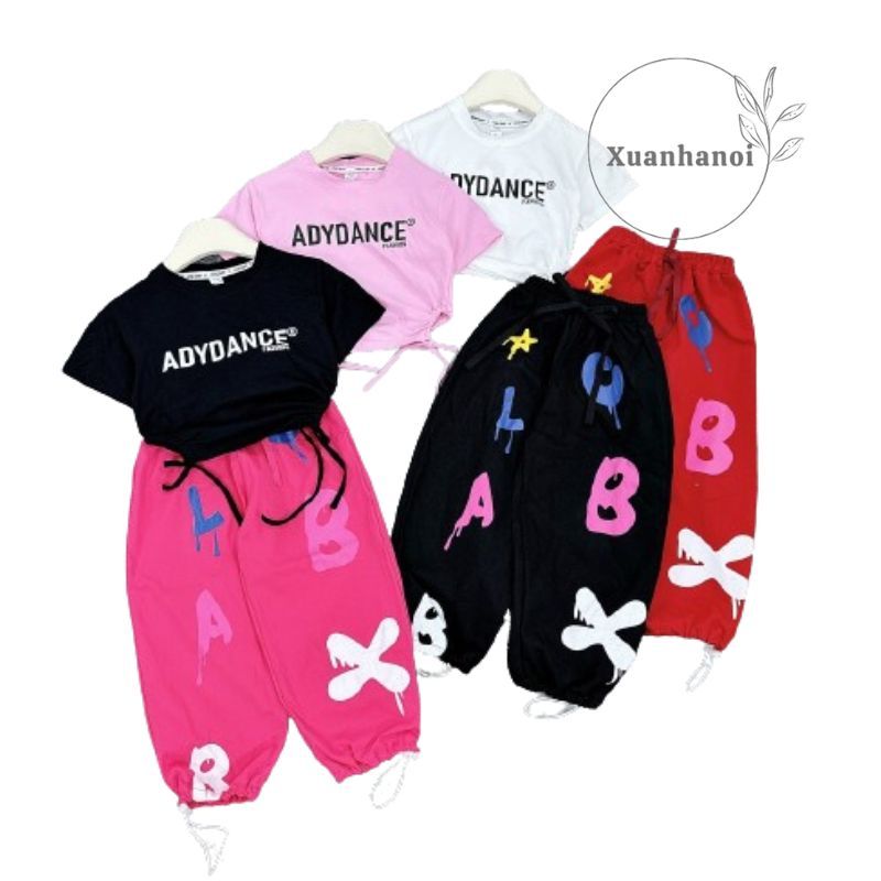 ชุดเด็กผู้หญิง Hiphop Dance AB เสื้อมีเชือกรูด กางเกงครอป (ภาพจริง) 10-30kg XHN1550