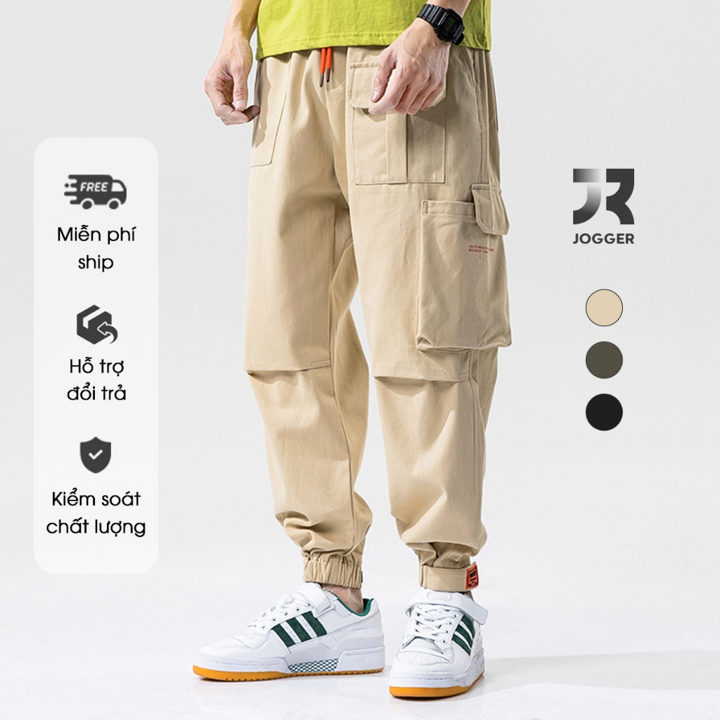 กางเกงคาร์โก้ผู้ชายผ้าสีกากี ขาบาน เอวยางยืด ทรงจ็อกเกอร์ - Jr Jogger Fashion