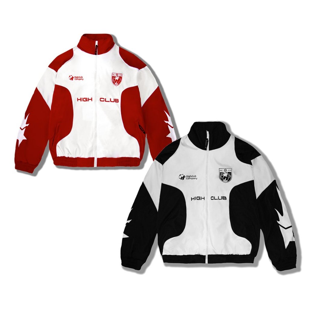 STAR TRACK JACKET HIGH CLUB JACKET สีขาว/แดง และขาว/ดํา - ผ้าร่มชูชีพคอตั้งโอเวอร์ไซส์