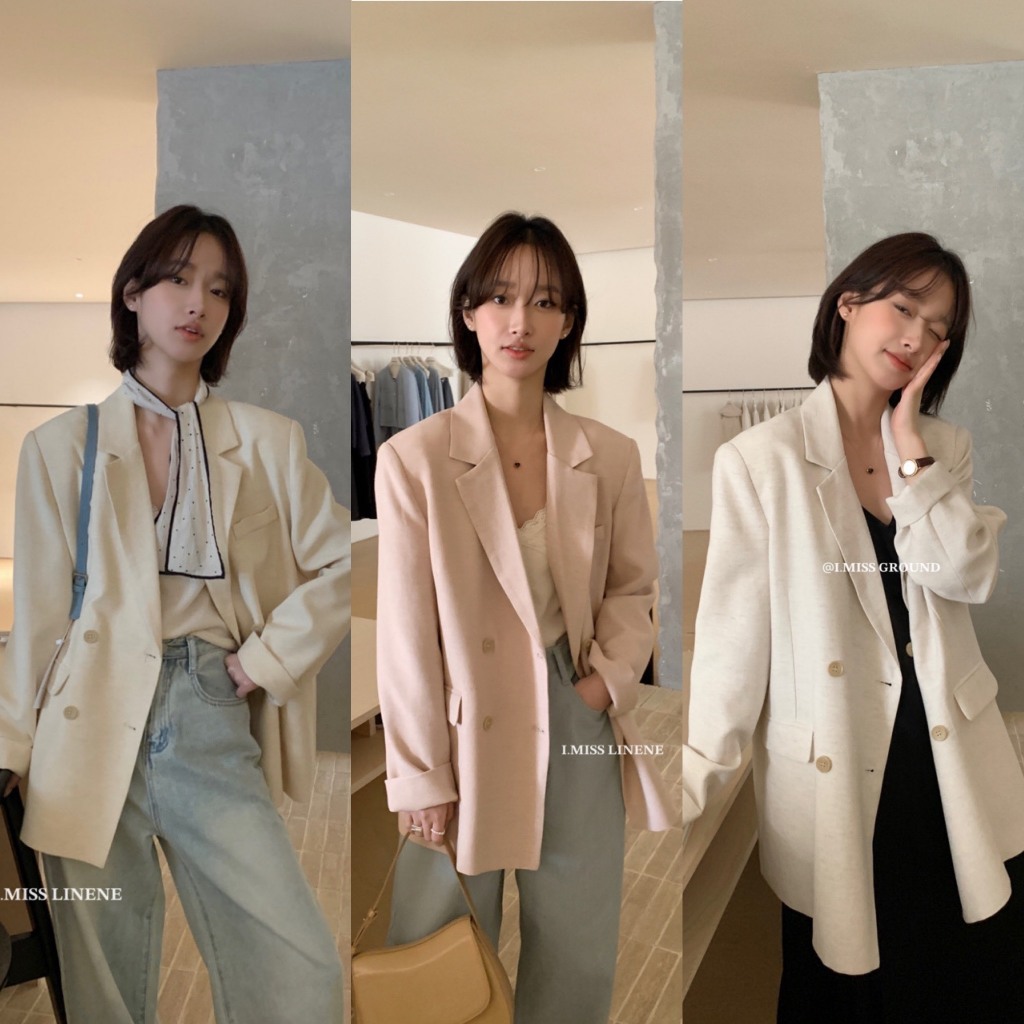 LA CHARMÉ |เบลเซอร์เกลือและพริกไทย กระดุม 4 เม็ด และกระเป๋า 2 ใบ 10208 I MISS