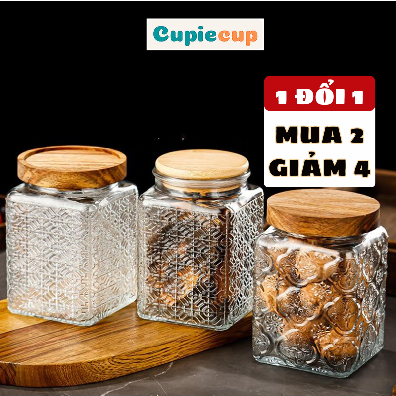 [TET JAM JAR] โถแก้วทรงสี่เหลี่ยม, โถแก้วหนาพิเศษสําหรับเก็บอาหารแห้งพร้อมฝาปิดแน่นมาก LO003