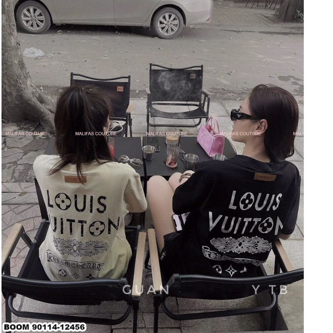 เสื้อ Lv Chome Heart Limited หรูหราสุดๆ ผ้าคอตตอน 2 ทาง พิมพ์สองด้านคมสุดๆ