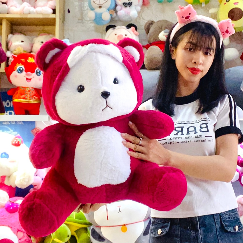 Lena Cosplay Teddy Bear Premium Strawberry Bear Size 70cm - Lena Teddy Bear Wear Super Soft Strawberry Bear