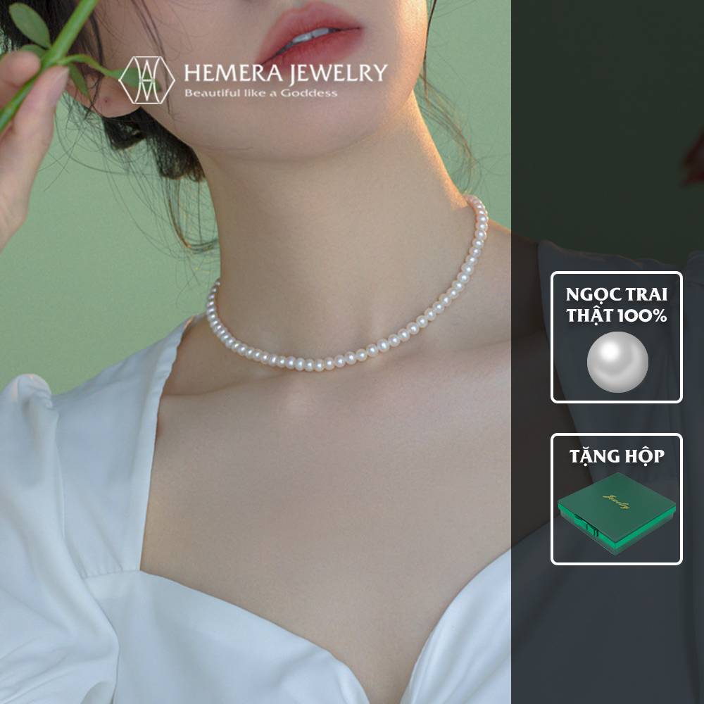 สร้อยคอมุกเล็กขนาด 5 มม. แบบสั้นที่กอดคอให้อ่อนเยาว์ - Hemera Jewelry HMR100