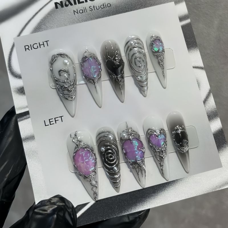 Nailbox Design Set [K21] Y2K Aurora Purple Ombre White - Black Personality
