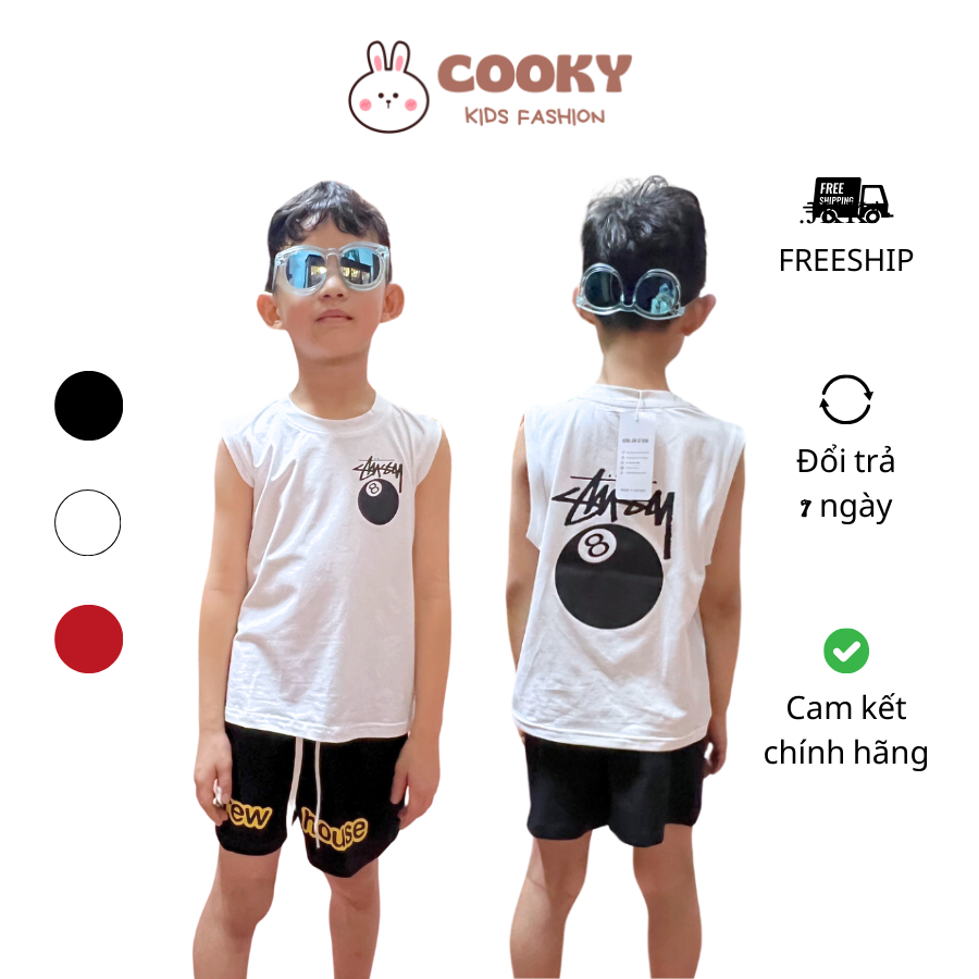 เสื้อผ้าเสื้อกล้าม Stussy Ball ชุดสําหรับเด็ก KOOKY KIDS ผ้าคอตตอนยืด