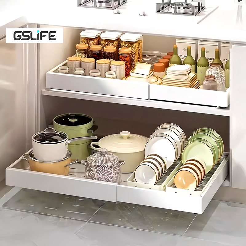 Gslife ชั้นวางจาน,ชั้นวางของในครัว,ชั้นวางถ้วยขนาดกว้างปรับได้พร้อมรางเลื่อน