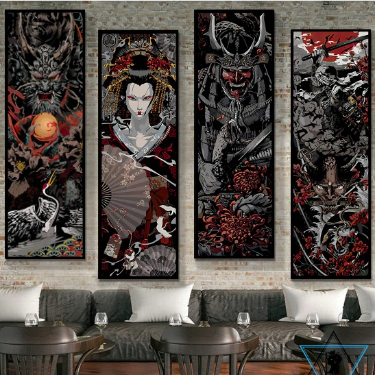 ภาพวาดผ้าใบญี่ปุ่นโบราณ - บ้านเรียบง่าย ตกแต่งผนัง/ร้านค้า ทัตโต บาร์เบอร์ คอส...CN3