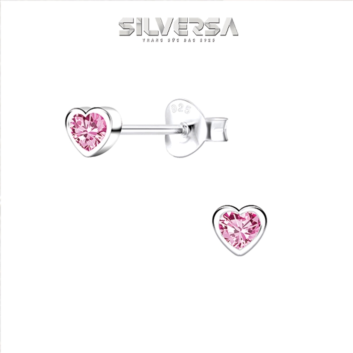 ต่างหูรูปหัวใจสีชมพู CZ Stone Bud ทําจากเงินแท้ 925 SILVERSA E57