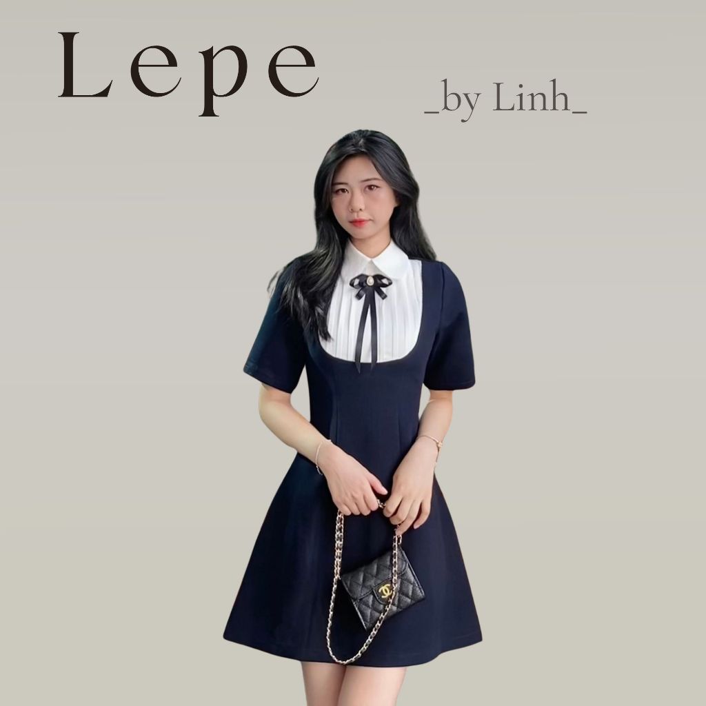 LEPE BY LINH - ชุดเดรสหรูหราและเรียบง่าย ปกหลวม ปกสีม่วงขาวถ่าน ออกแบบโดย Nabi Dress