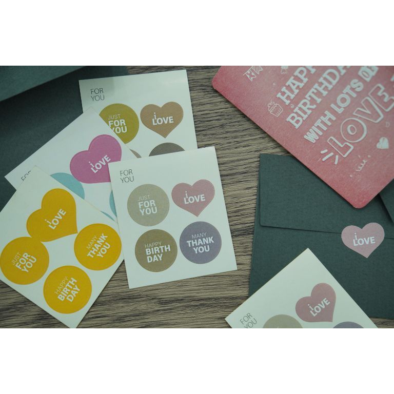 สติ๊กเกอร์ COMBO THANK YOU, BIRTHDAY, JUST FOR YOU, LOVE IN MANY สีพิเศษ