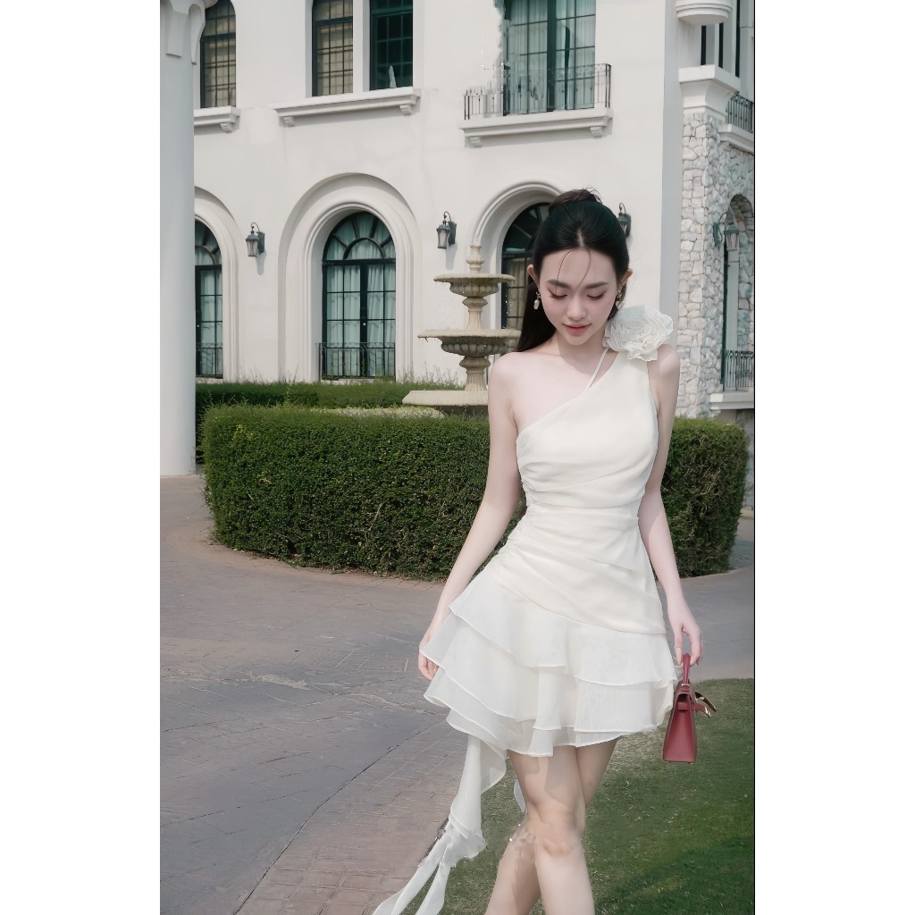 เดรสปาดไหล่แต่งพู่ชั้นๆ - D0859 TH