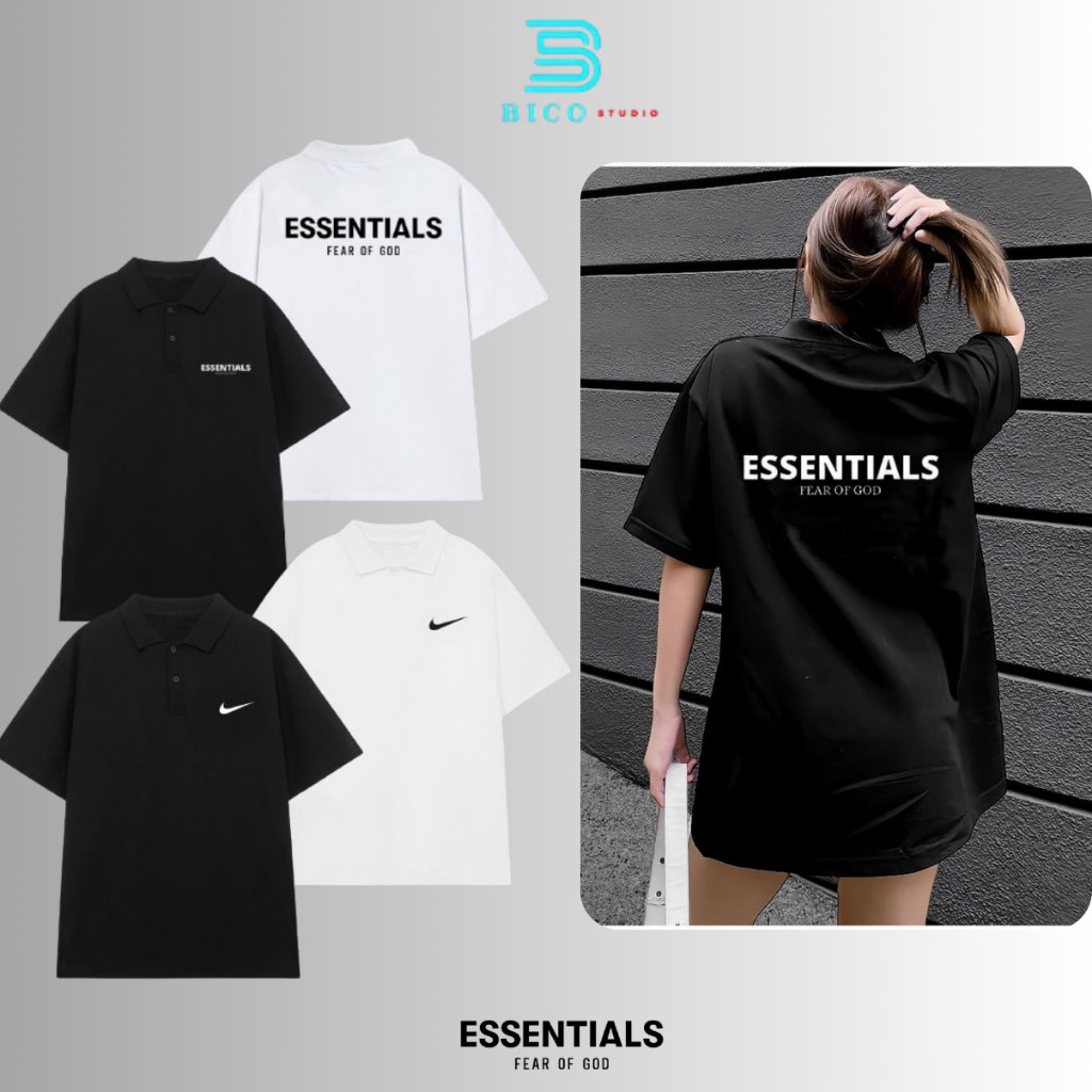 เสื้อโปโลผู้ชายและผู้หญิง Nike Essentials คอปกหลวมสวย เสื้อยืดผู้ชายและผู้หญิงทําจากผ้าฝ้ายต่อต้านริ