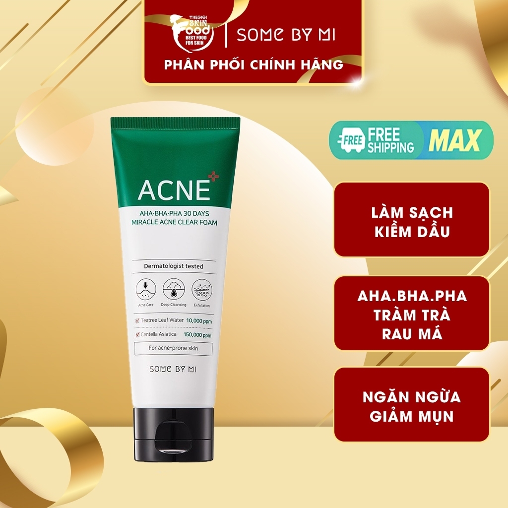 Some By Mi AHA-BHA-PHA 30 Days Miracle Acne Clear Foam Deep Cleanser สําหรับผิวบอบบาง Acne Skin 100ml (shop )