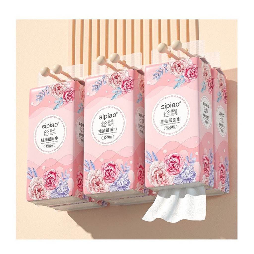 กล่อง 10 ห่อ กระดาษแขวนอเนกประสงค์ 10000 แผ่น ฟรีตะขอเหนียว Sipao รุ่นกุหลาบระดับไฮเอนด์ ผ้าเช็ดปาก 