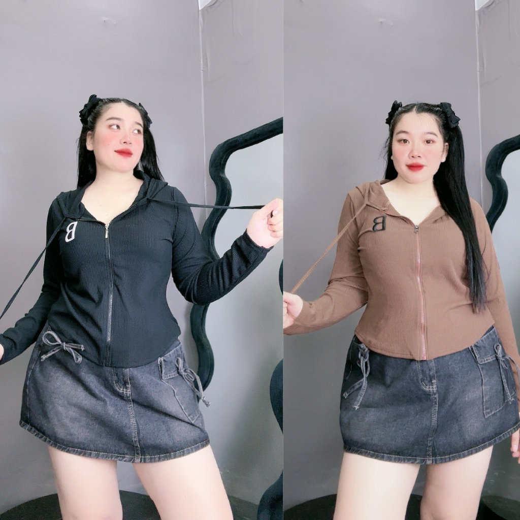 เสื้อแจ็คเก็ตขนาดใหญ่ของผู้หญิง Slim Fit ผ้ายืดมีฮู้ด สวมใส่สบาย Basic VinTage size – G25