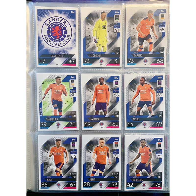 การ์ดฟุตบอล K558 Fullset Rangers FC Topps Match Attax 2022-23
