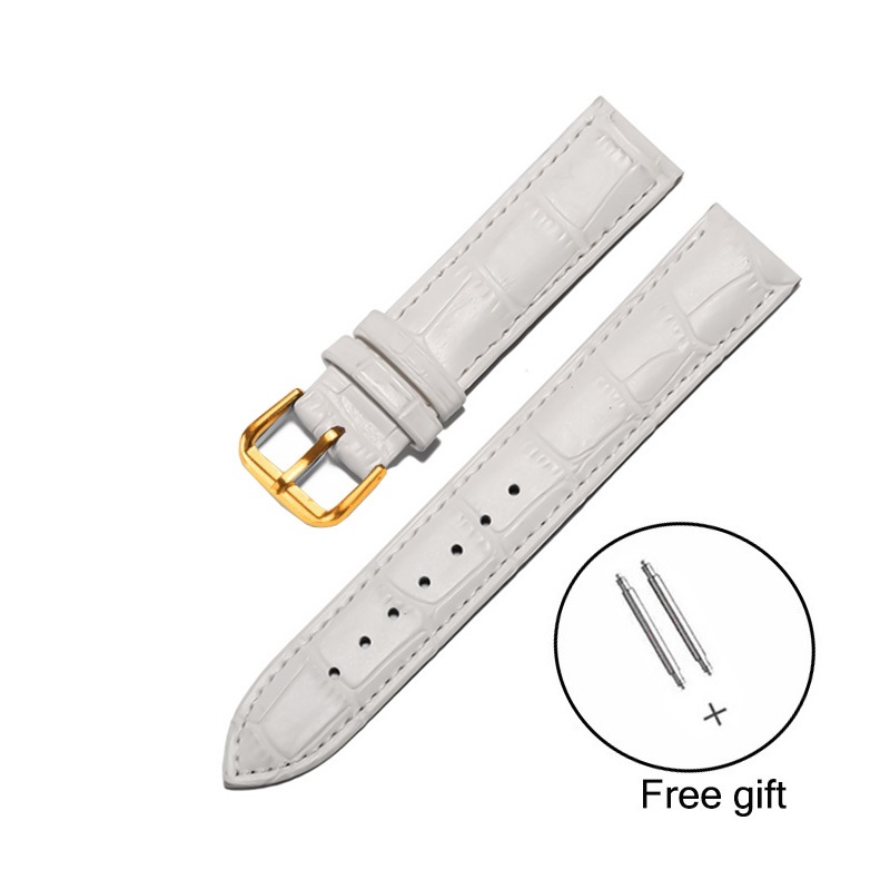 (สายสีขาว) BEAUTIFUL, DURABLE CROCODILE-embossed REAL COW LEATHER WATCH STRAP SIZE 12 14 16 18 20 22 24