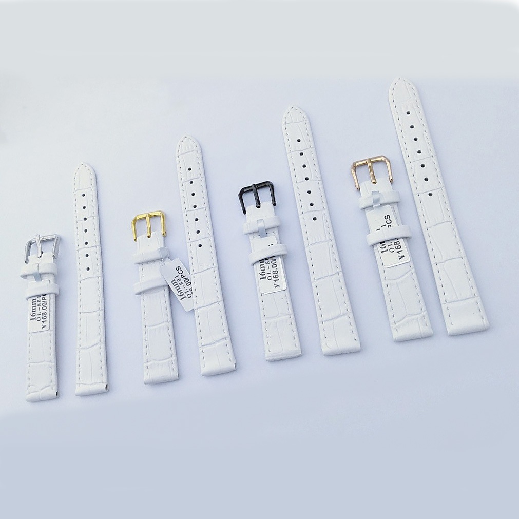 (สายสีขาว) BEAUTIFUL, DURABLE CROCODILE-embossed REAL COW LEATHER WATCH STRAP SIZE 12 14 16 18 20 22 24