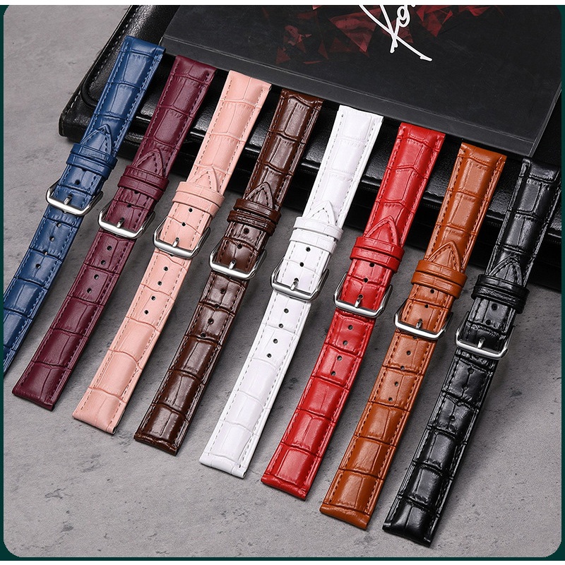 (สายสีขาว) BEAUTIFUL, DURABLE CROCODILE-embossed REAL COW LEATHER WATCH STRAP SIZE 12 14 16 18 20 22 24
