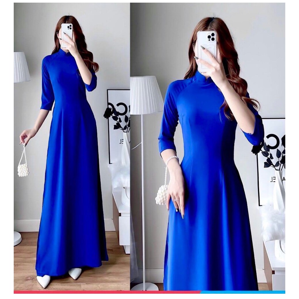 COBAN BLUE SLIM Ao Dai ผ้าไหมอเมริกันคุณภาพสูง