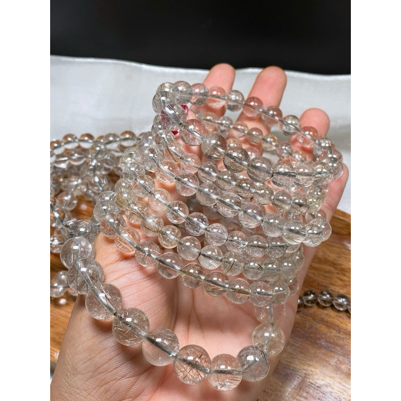 สร้อยข้อมือฮวงจุ้ยหินผมสีขาว Vip platinum ผมใสหนา ขนาด 6mm ถึง 12mm