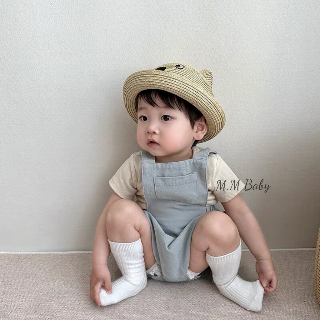 MH102 Mimikids หมวกฟางหมีปักสีดํา